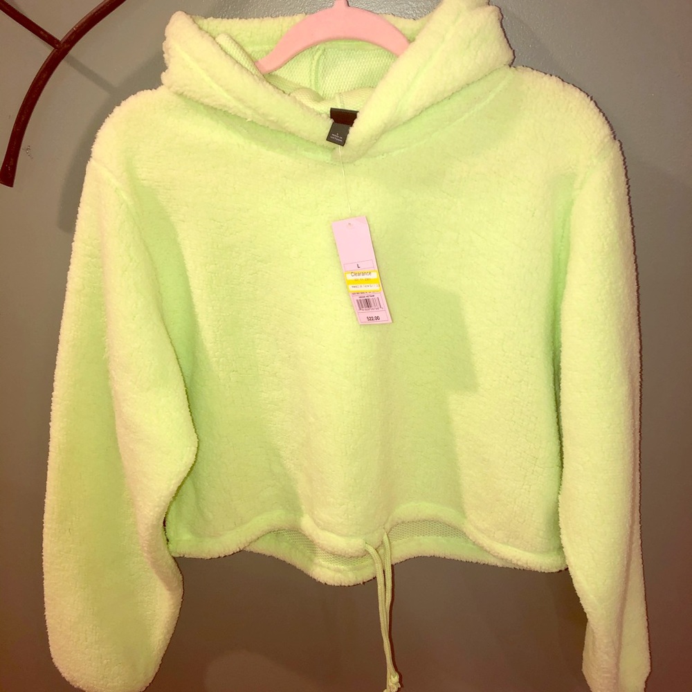 Neon Green Fuzzy Cropped Hoodie